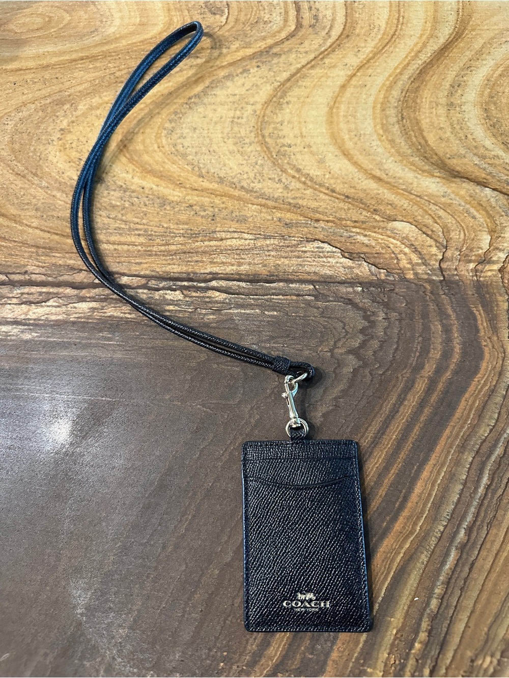 Coach Black Leather ID Holder Lanyard with Clear Window - Picture 2 of 2